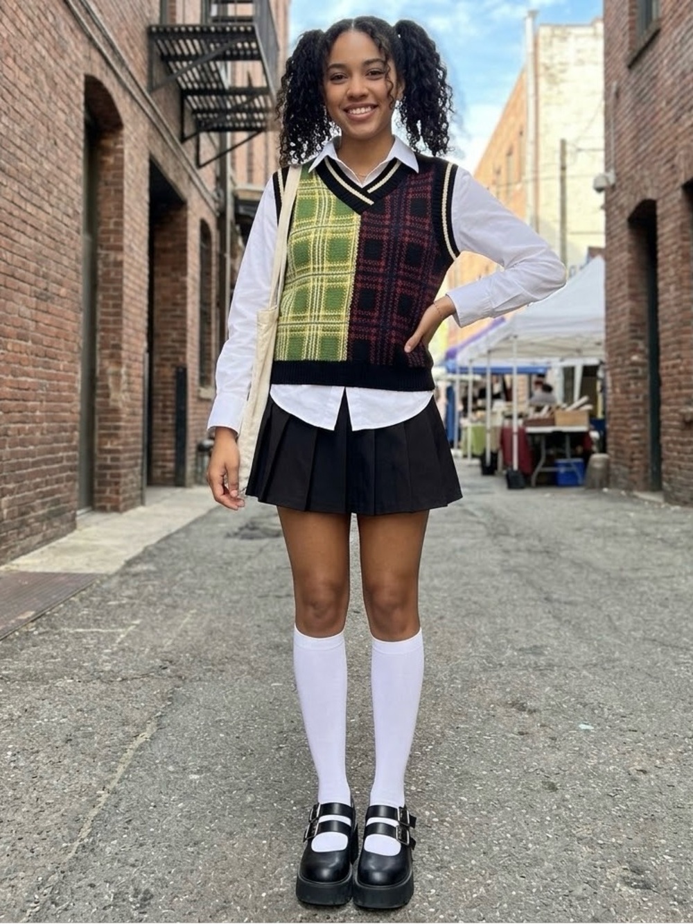 Vintage 90s Y2K Plaid Preppy Grandpa Schoolgirl Sweater Vest Womens Size Medium